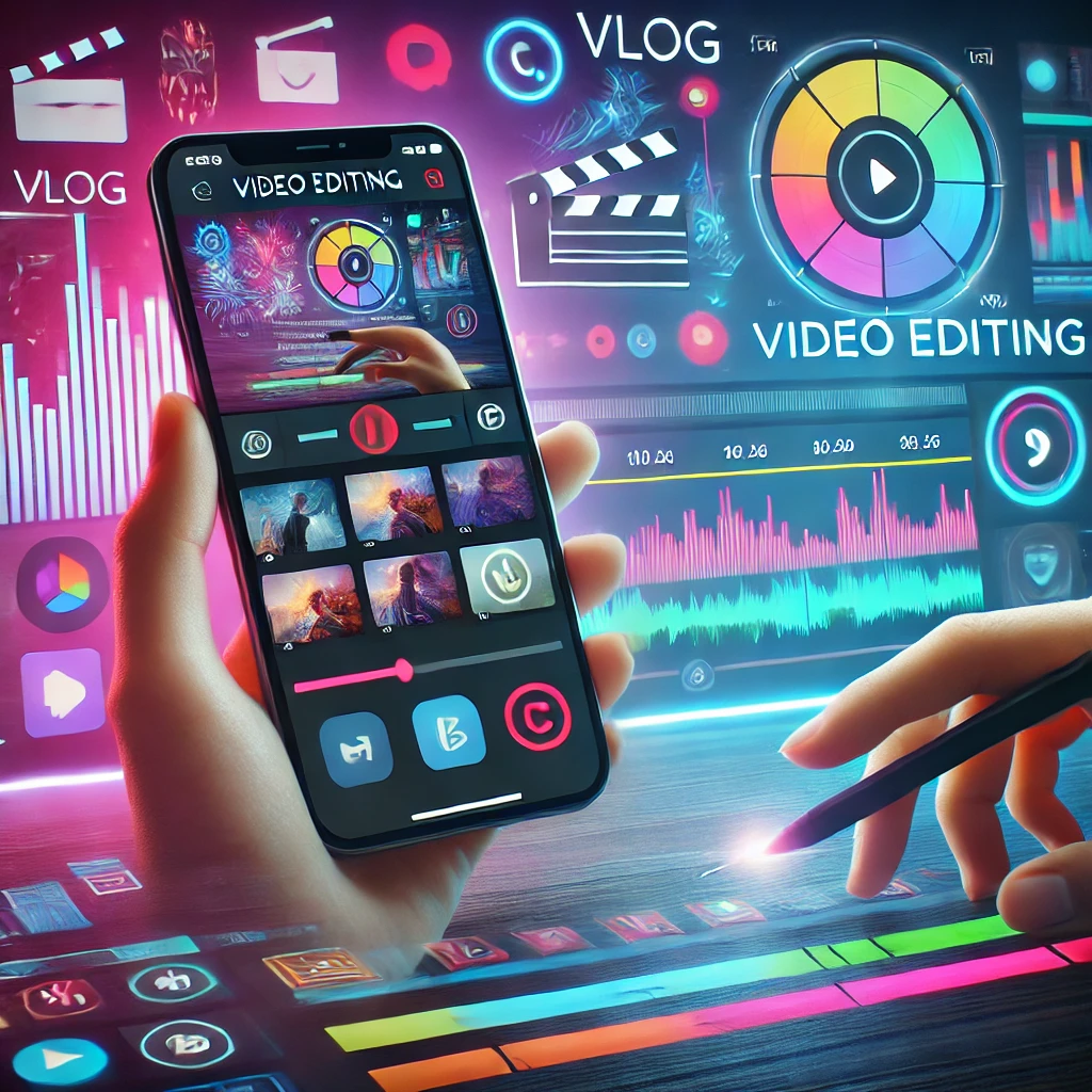 VlogU video editing app interface showcasing powerful editing tools
